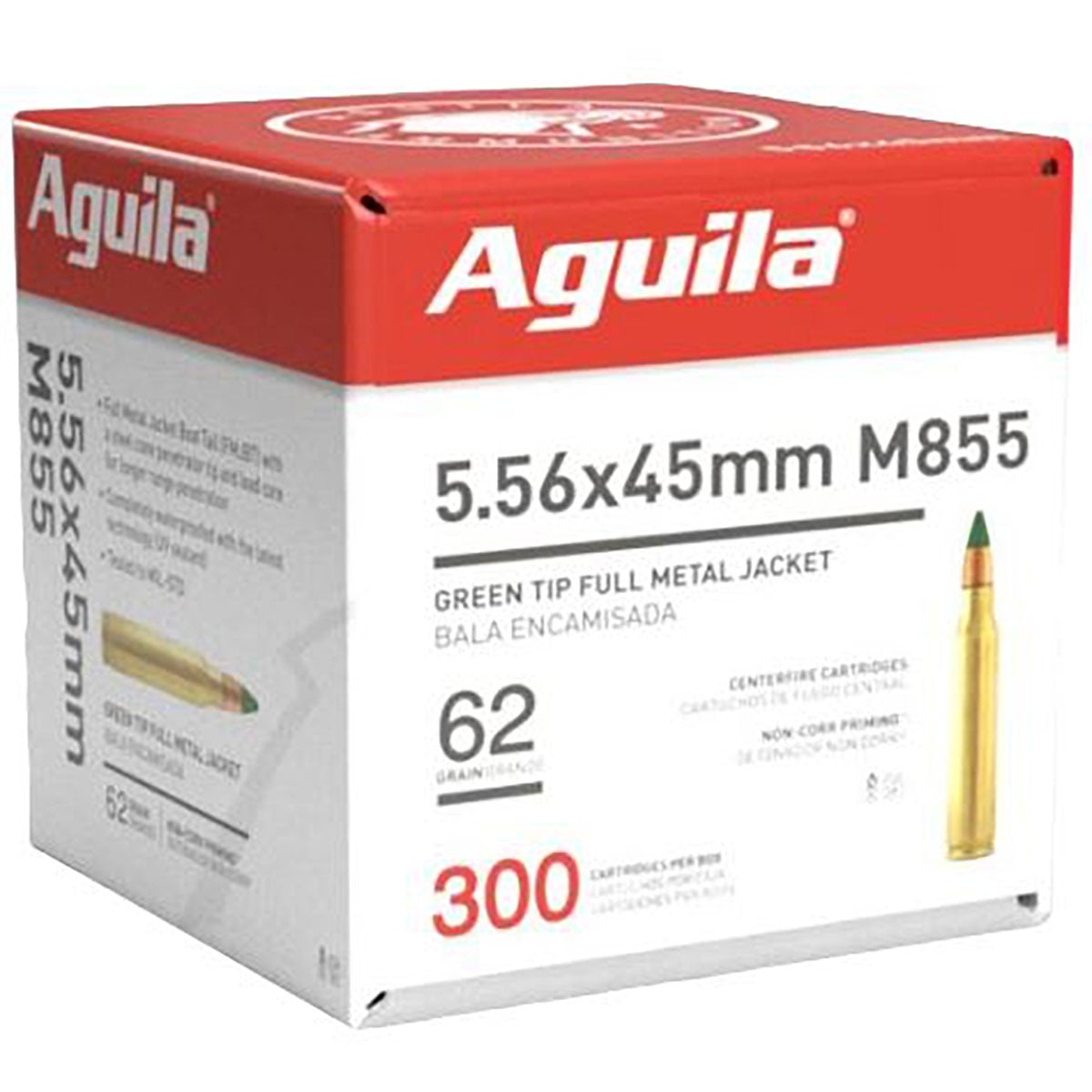 Military Grade 5.56x45mm Green Tip M855 62gr FMJBT 300/Box