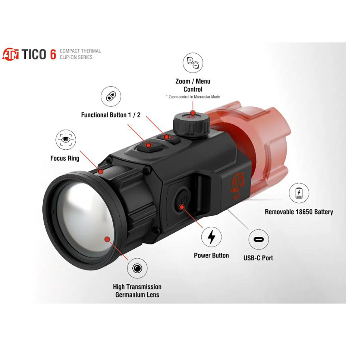 TICO 6 1x 256x192 Clip-On Thermal Optic - View 3