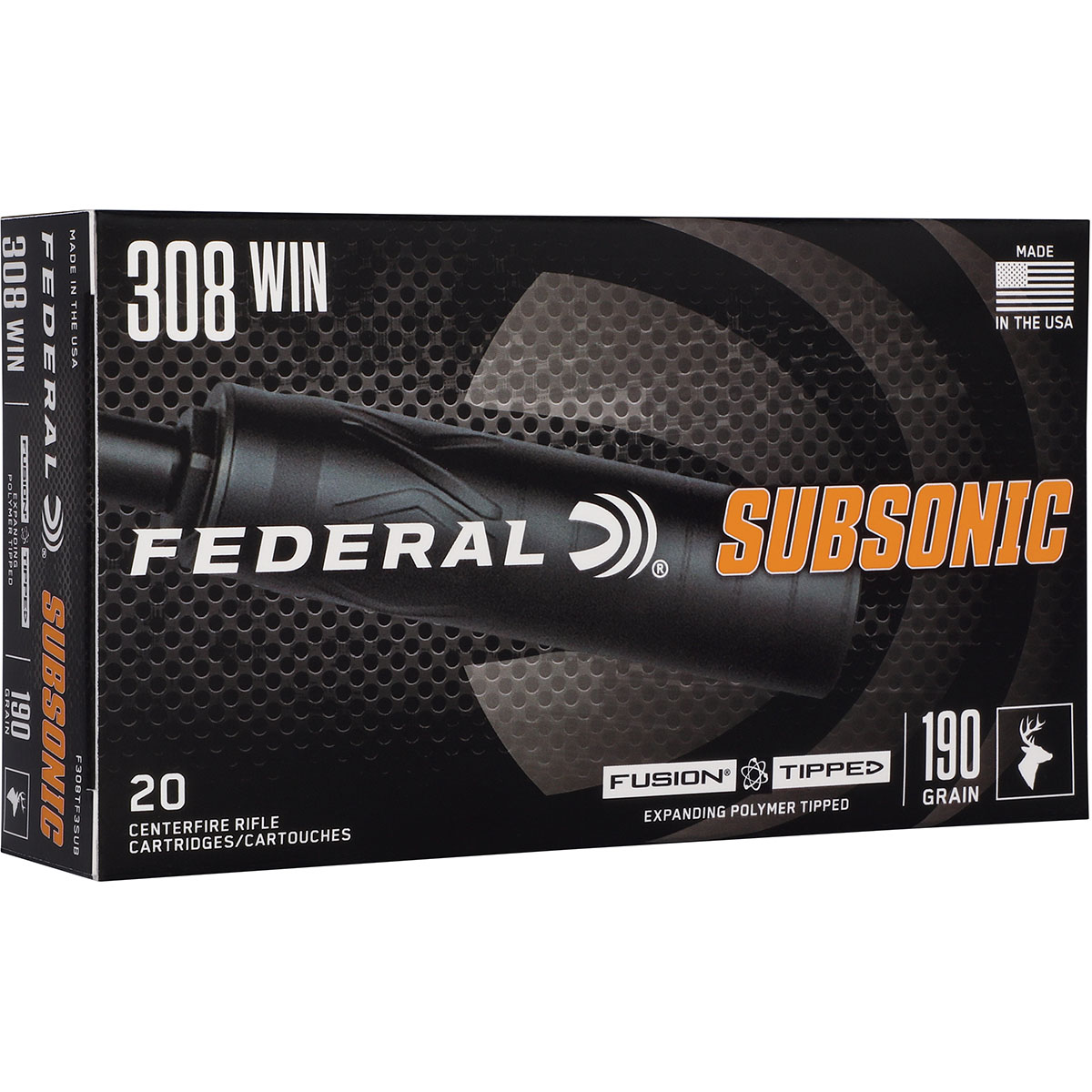 Subsonic 308 Win 190gr Fusion Tip 1000 FPS 20/Box