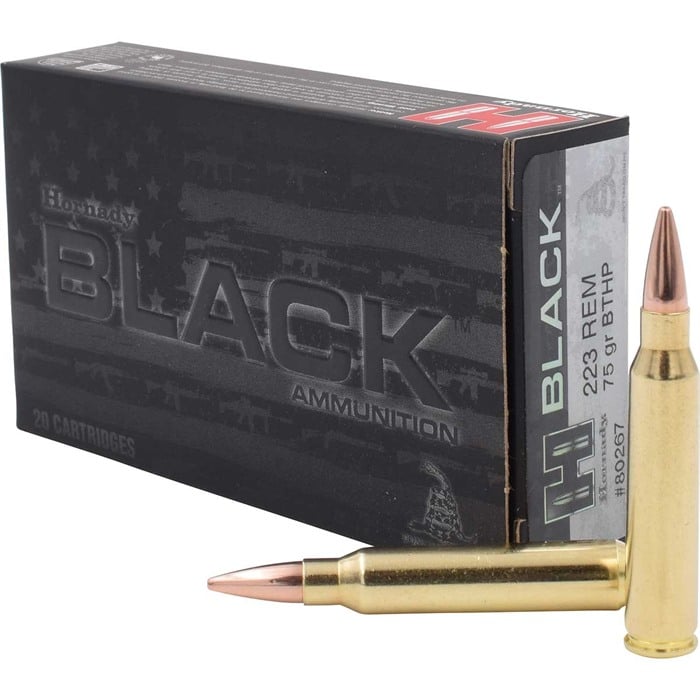 Black 223 Remington 75gr Match Boat Tail Hollow Point 20/Box